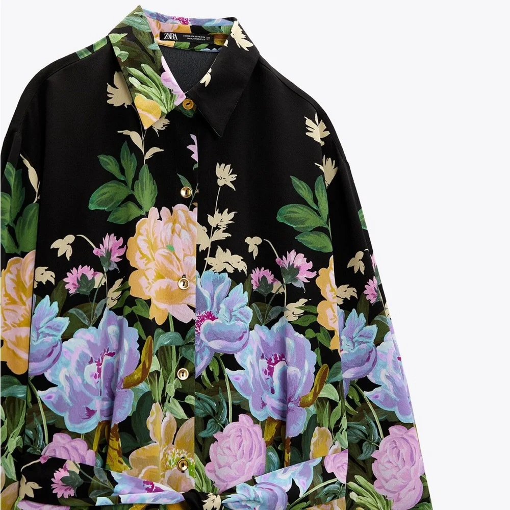 Zara Floral Satin Effect Dress - Picture 2 of 8